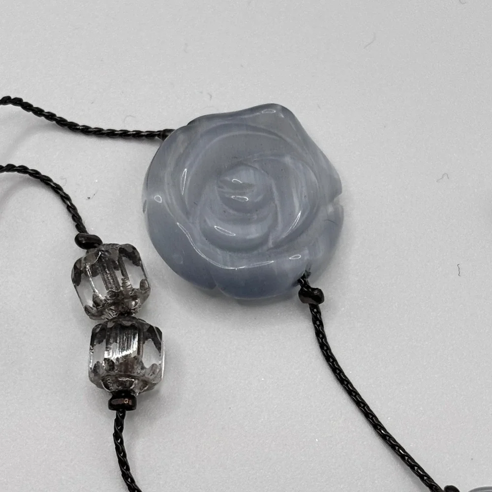 Fairy‎ Goth Beaded Long Double Strand Necklace Dabby Reid Grey Black Glass Resin